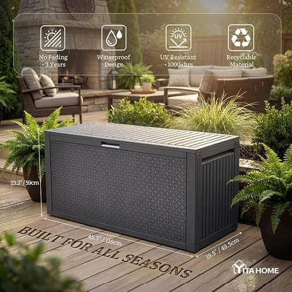 YITAHOME 95 Gallon Outdoor Storage Deck Box, Waterproof Resin Deck Box w/Handles - Image 4