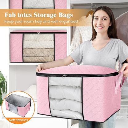 Fab totes 4 Pack Clothes Storage, Foldable Thick Fabric Blanket Storage Bags - Image 5