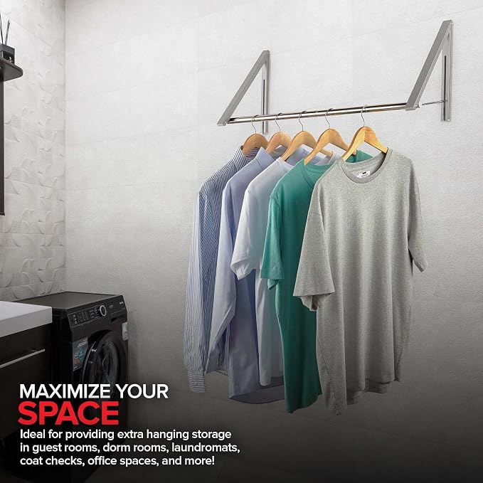 Double Foldable Clothing Rack w/ Extension Rod, Wall-Mounted Retractable - Image 6