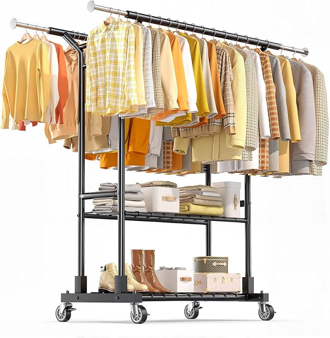 Luxspire Heavy Duty Clothes Rack Load 650 LBS, Double Rod Clothing Racks by Luxspire