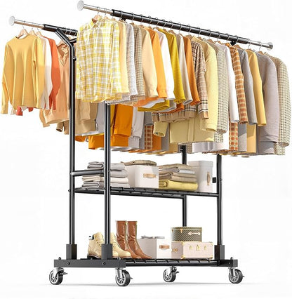 Luxspire Heavy Duty Clothes Rack Load 650 LBS, Double Rod Clothing Racks by Luxspire