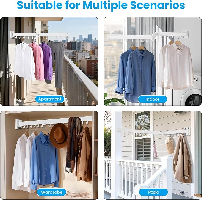 Clothes Drying Rack Wall Mounted, Retractable Collapsible Space Saver - Image 8