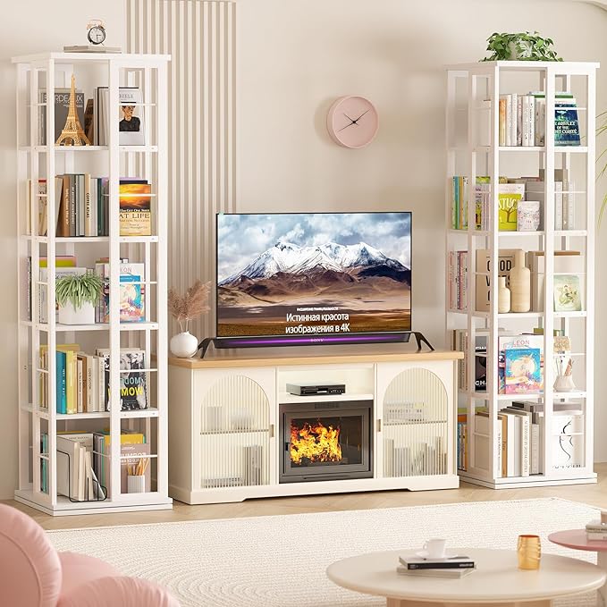 Aheaplus Rotating Bookshelf, Corner Bookcase, 360 Display Wood Spinning - Image 5