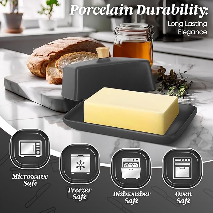 Flexzion Ceramic Gray European Butter Dish - Image 6