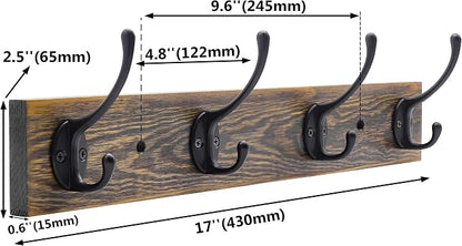IBosins Wall Mounted Coat Rack, 2 Pack Metal Wood Coat Rack - Image 3