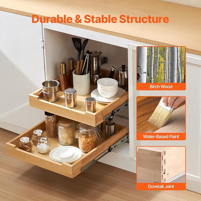 VEVOR 2 Tier Pull Out Cabinet Organizer, Soft Close Slide out Shelf, Heavy-Duty - Image 2