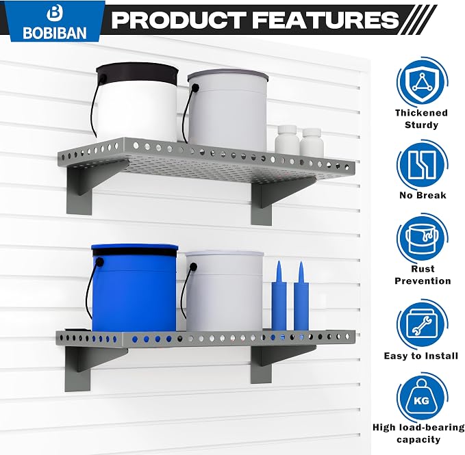 4 Pack Slatwall Shelves, Heavy Duty Grey Metal Slat Wall Shelf - Image 4