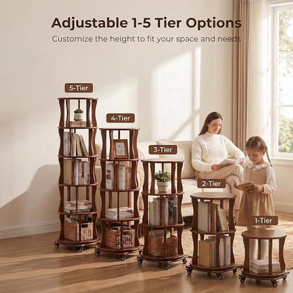 Rotating Bookshelf Tower 5 Tier Corner Bookshelf 360° Spinning Bookshelf | - Image 6
