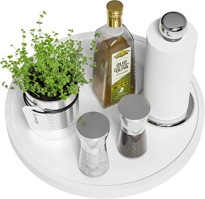 White Lazy Susan for Table, 12 Inch Non-Skid Bamboo Turntable Organizer for by VeyFey