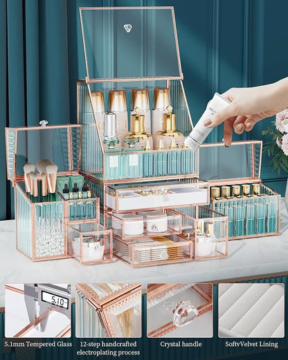Large Makeup Organizer, Glass Cosmetic Storage - Image 5
