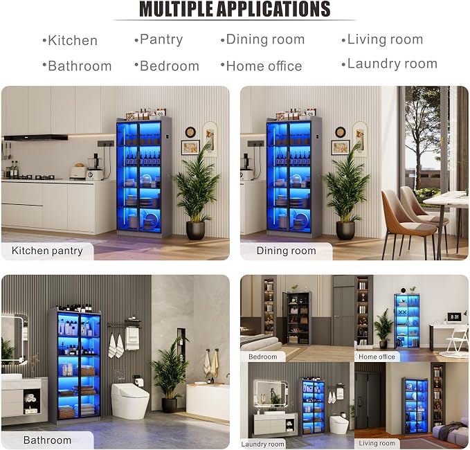 65" Tall Display Cabinet with Doors, Lighted Bookcase with Lights/Human Sensor - Image 6