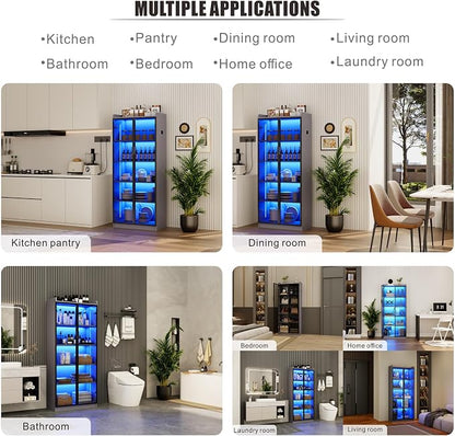 65" Tall Display Cabinet with Doors, Lighted Bookcase with Lights/Human Sensor - Image 6
