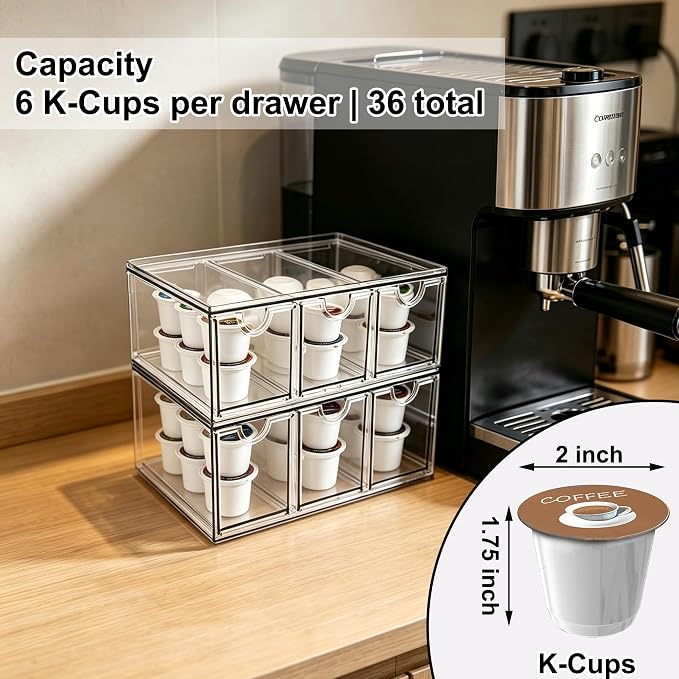 Prsildan Tea Bag Organizer K Cup Holder Drawer Coffee Pods Storage, 2 Pack | - Image 4