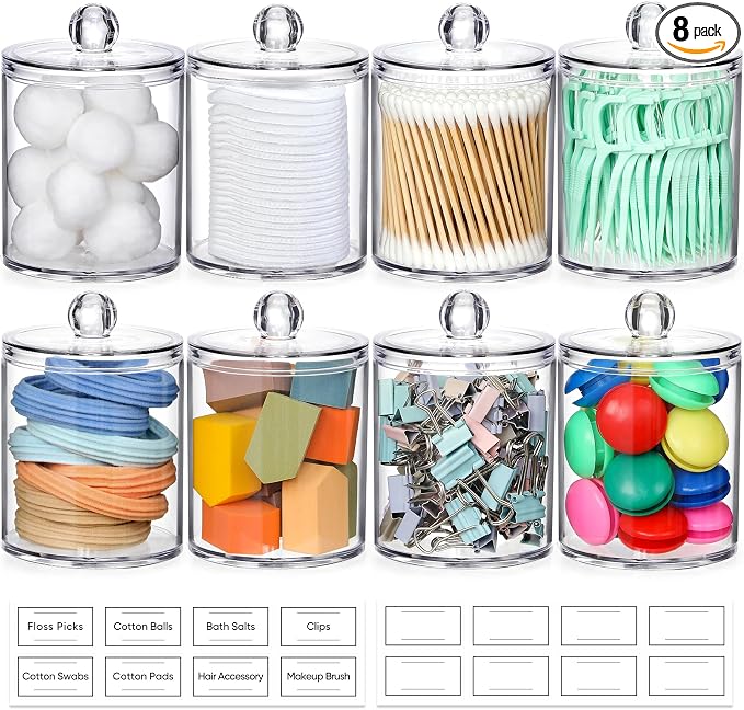 AOZITA 8 Pack Acrylic Qtip Holder Dispenser by AOZITA