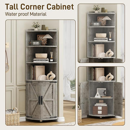 Vabches Tall Corner Cabinet, Farmhouse Corner Storage Shelf - Image 7