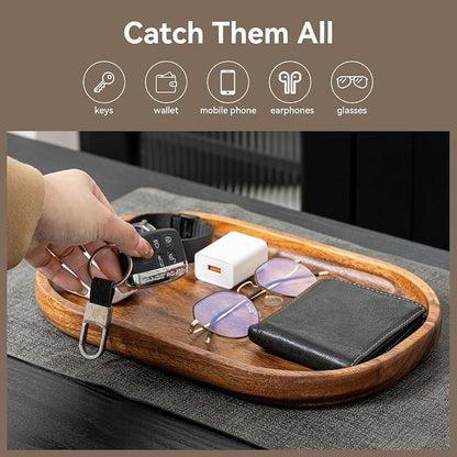 Acacia Oval Wooden Valet Tray for Men Women, Acacia Wood Serving Tray Key Dump - Image 2