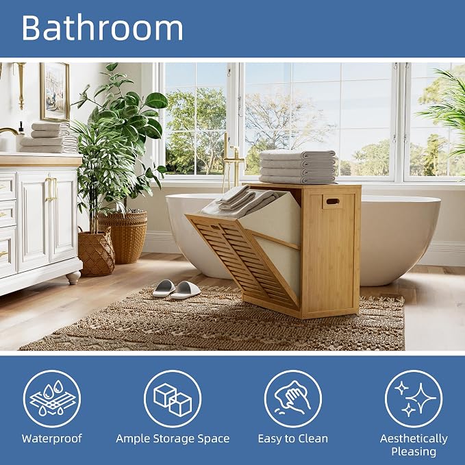 HITNET Tilt Out Laundry Hamper, Bamboo Laundry Cabinet - Image 5