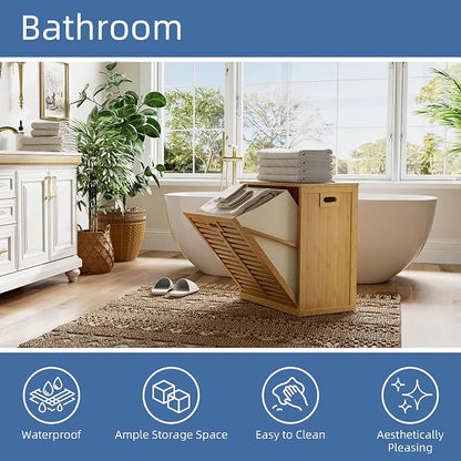 HITNET Tilt Out Laundry Hamper, Bamboo Laundry Cabinet - Image 5