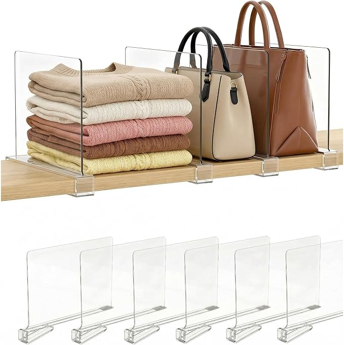 Acrylic Shelf Dividers, 6 Pack Clear Closet Shelf Organizer, Slide-On Vertical by Unknown