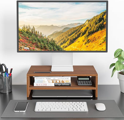 BONTEC Wooden Monitor Stand Riser, 2-Tier Desk Shelf - Image 2