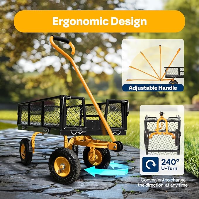 VIVOHOME Heavy Duty 550 Lbs Capacity Mesh Steel Garden Cart Folding Utility - Image 6