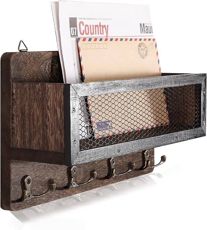 ADIIL Mail and Key Holder for Wall Decorative, Wooden Wall Mount Key Rack by ADIIL