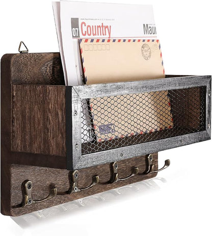 ADIIL Mail and Key Holder for Wall Decorative, Wooden Wall Mount Key Rack by ADIIL
