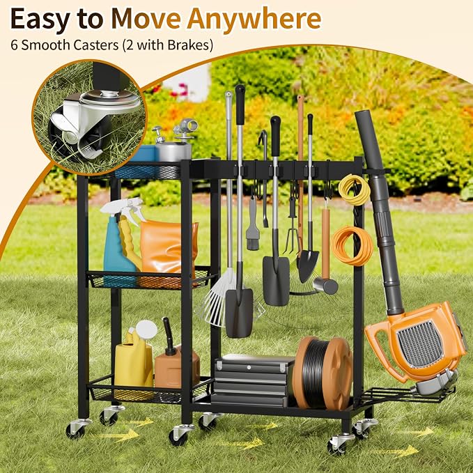 Broom Holder with Cleaning Supplies Organizer Load 350 LBS Cleaning Cart with - Image 3
