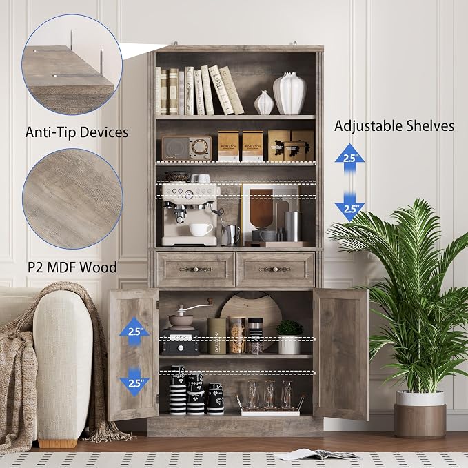 71.4" Tall Bookshelf with Drawers & Cabinet, 5-Tier Floor Standing Bookcase - Image 5