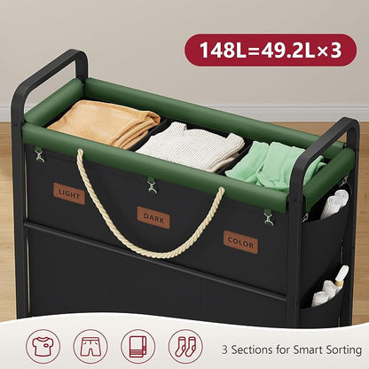 Tajsoon 148L Large Laundry Sorter 3 Section, Laundry Hamper - Image 3