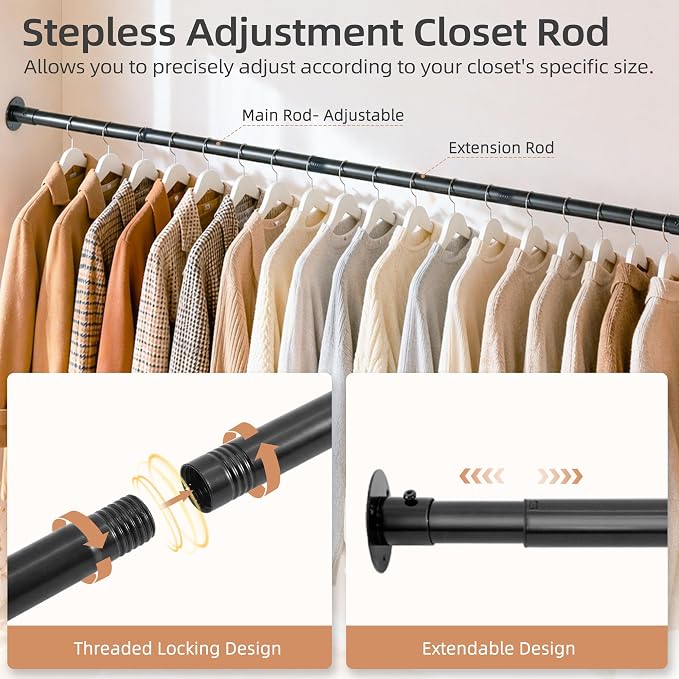 STORAGE MANIAC Closet Rods for Hanging Clothes 17.5 to 61 Inches Heavy Duty - Image 2