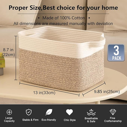 OIAHOMY 3 Pack Storage Baskets for Organizing, Woven Basket - Image 3