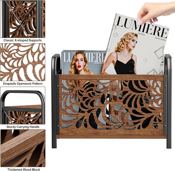 Magazine Holder, Magazine Rack Floor, Wood Magazine File Holder, Magazine - Image 4