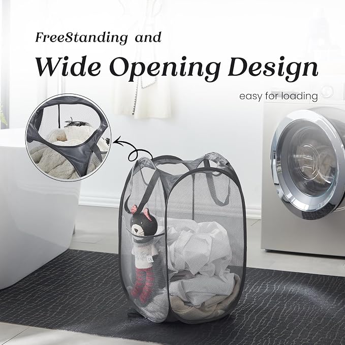 TECHMILLY Collapsible Mesh Pop Up Laundry Hamper - Image 4