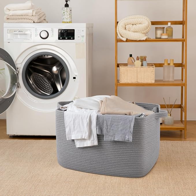 65L Large Storage Basket, Cotton Rope Woven Blanket Basket, Toy Storage - Image 7