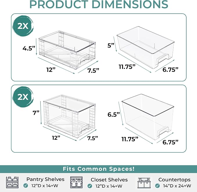 Sorbus Stackable Clear Storage Drawers, 4 Pack Pull-Out Organizer Bins – - Image 3