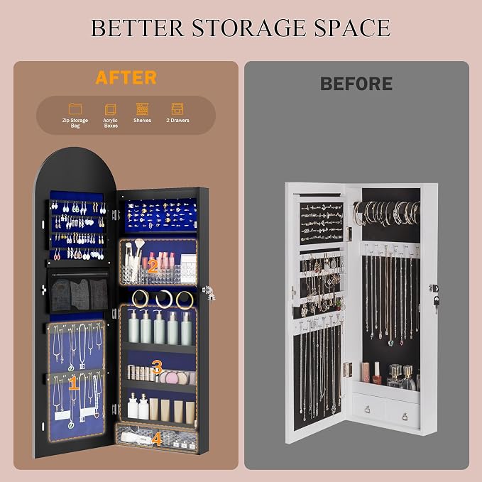 Jewelry Cabinet Organizer with Mirror, 47 inch Lockable Full-Length Mirror - Image 7