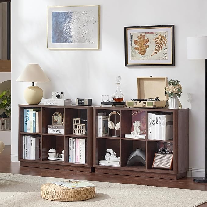 6 Cube Storage Bookcase, Wood Floor Standing 2-Tier Bookshelf - Image 5