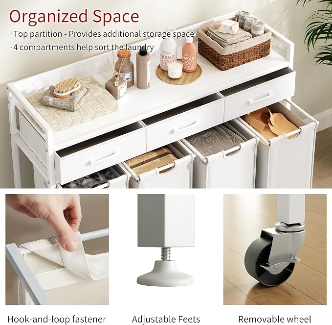 Herture Laundry Sorter 4 Section Laundry Hamper - Image 4