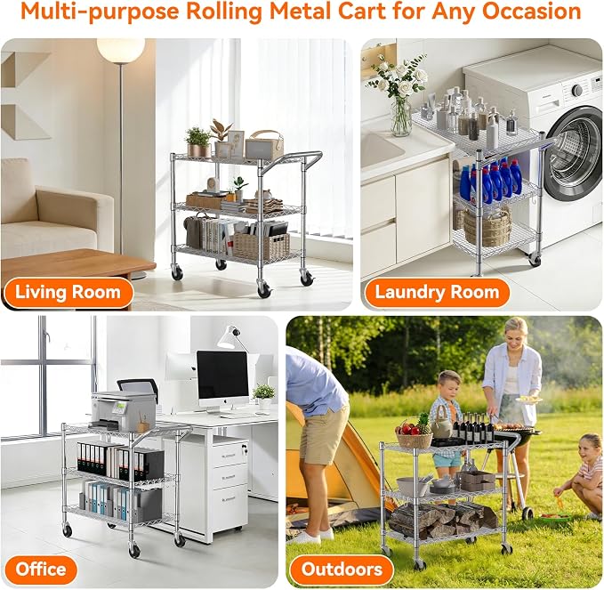 NTE 3 Tier Heavy Duty Rolling Utility Cart on Wheels, 990Lbs Capacity Rolling - Image 8
