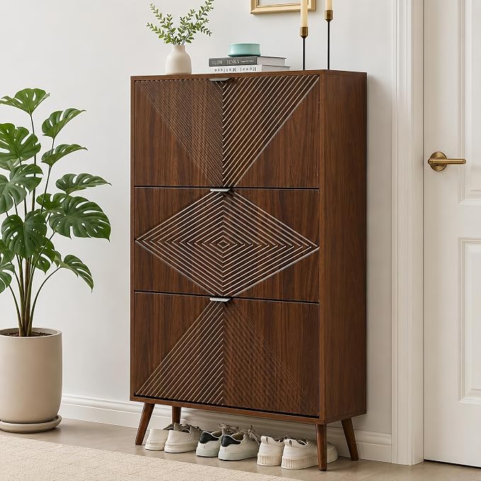 oakvivo Shoe Cabinet with 3 Flip Drawers, 31.5'' W Freestanding Narrow Shoe - Image 3