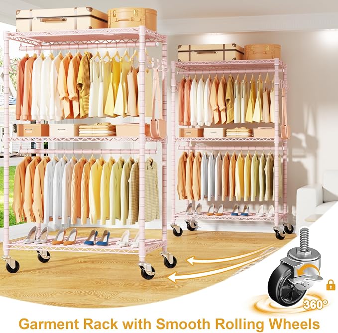P1 Rolling Closets with Wheels and Shelves, Portable Closet Wardrobe - Image 5