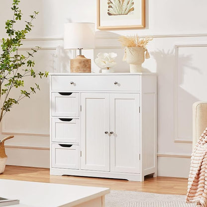 Topeakmart Freestanding Bathroom Storage Cabinet, 4 Drawers & 2 Doors White | - Image 2