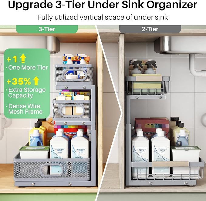 Kitstorack Under Sink Organizer, Slide out Storage Drawer Rack - Image 3