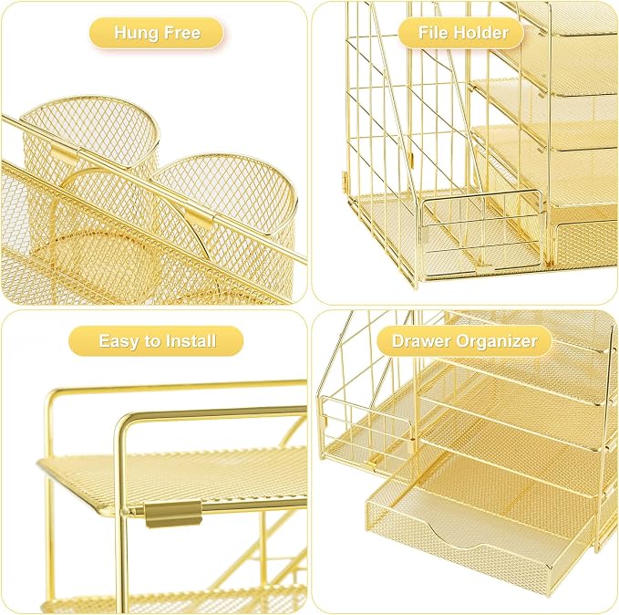 Marbrasse Desk Organizer with File Holder, 5-Tier Paper Letter Tray Organizer - Image 4
