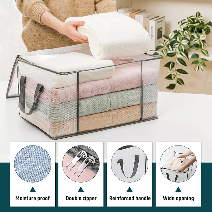 LANDNEOO 6-Pack Clothes Storage Bags, Plastic Foldable Blanket Storage bins - Image 4