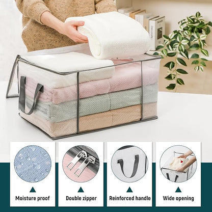 LANDNEOO 6-Pack Clothes Storage Bags, Plastic Foldable Blanket Storage bins - Image 4