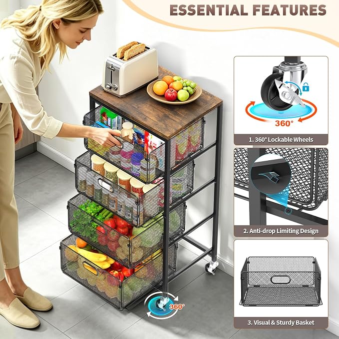 SUNALLY Rolling Kitchen Cart - Image 4