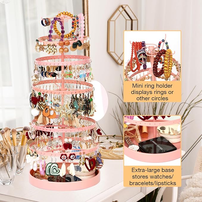 17Dec 6 Tier Rotating Jewelry Organizer Stand, 230 Holes Earring Holder - Image 4
