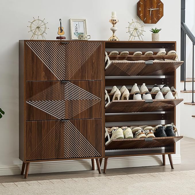 oakvivo Shoe Cabinet with 3 Flip Drawers, 31.5'' W Freestanding Narrow Shoe - Image 7